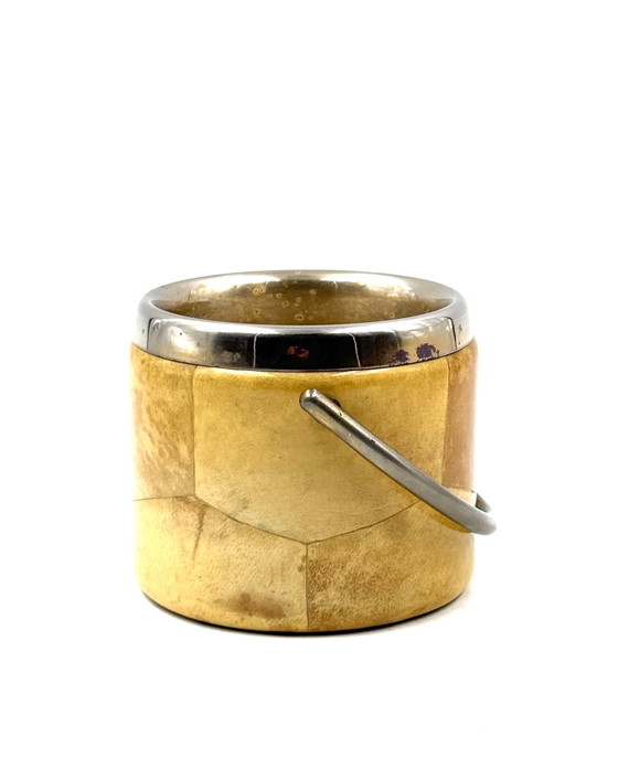 Image 1 of Mid-Century Cream Parchment Ice Bucket, Aldo Tura Italy 1950s