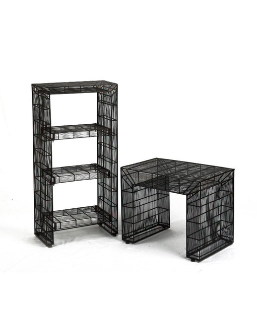 vintage Sculptural Metal Wire Shelving and Display Table Set