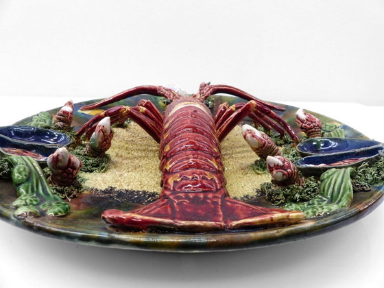 Paire de grands plats muraux Palissy polychromes par Álvaro José – Caldas da Rainha, Portugal, début XXe (photo 6 of 11)