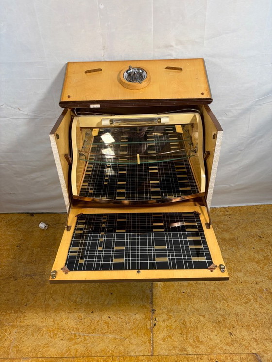 Image 1 of Mid Century Retro Teak & Lamination Cocktail Bar Cabinet (Circa 1950–1960)  A stunning and playful example of mid century design