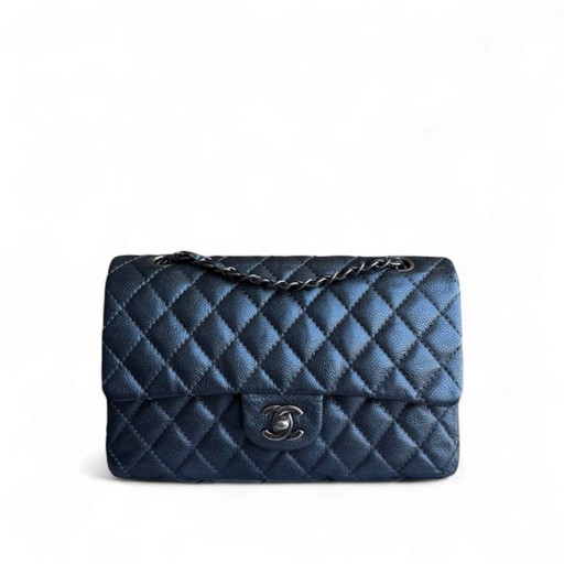 Chanel Classic Flap Medium - Caviar 25cm Gewatteerd generfd kalfsleer Donkergrijs Zilverkleurige hardware Serie 20