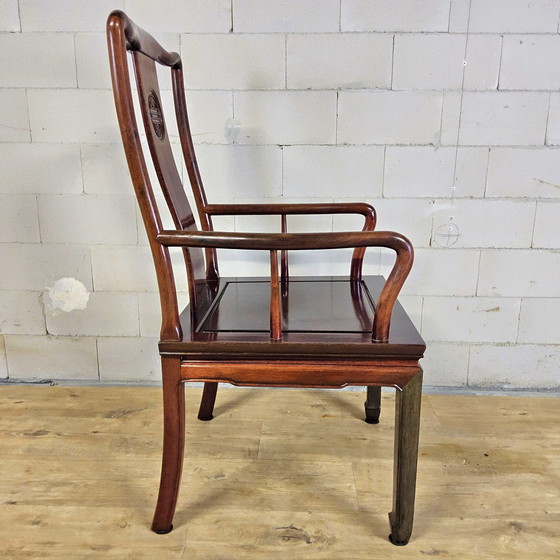 Image 1 of Set of Vintage Cherry Wood Chinese Armchairs / Asian / Bohemian Dining Table Chairs