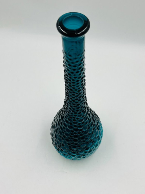Image 1 of Empoli Vase, Blue Glass with Vintage Relief Pattern