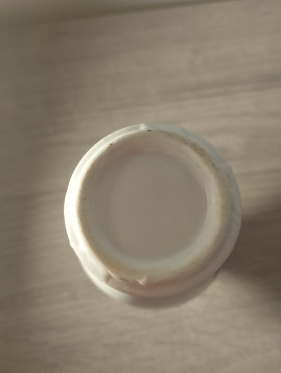 Image 1 of Antique small blue and white Chinese porcelain vase with floral decoration and monogram