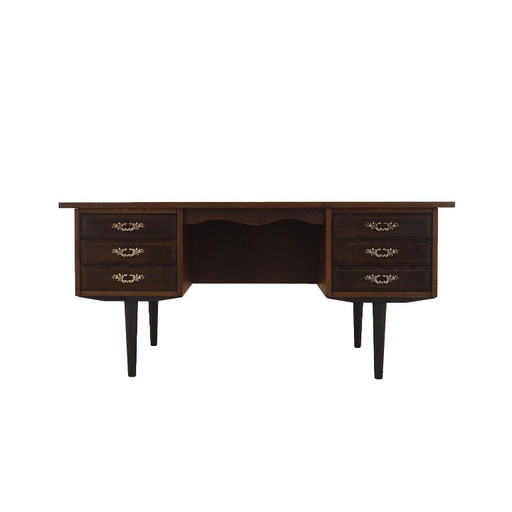 Danish Walnut Veneered Desk with Six Drawers, 1960s