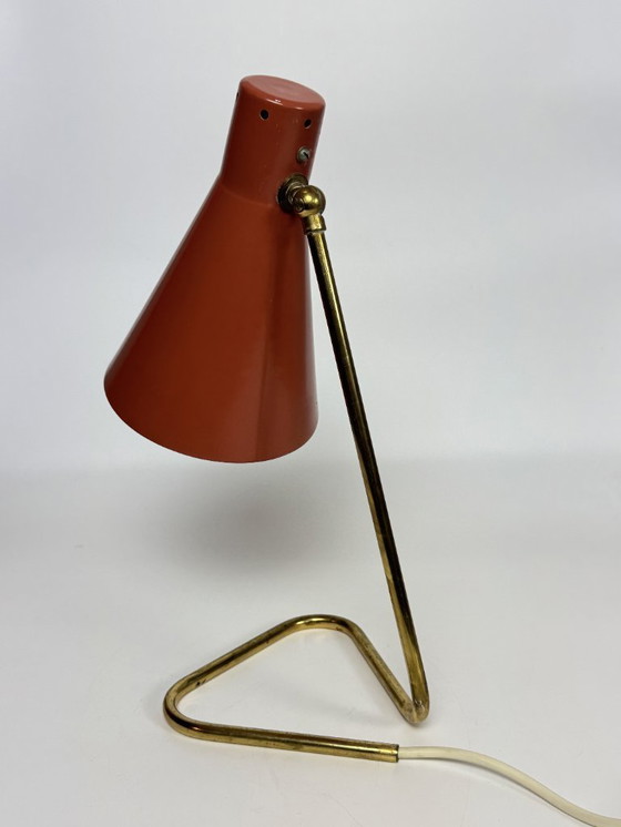 Image 1 of Elegant Mid-Century Brass & Orange Table Lamp by Giuseppe Ostuni for O-Luce, Italy, 1950s