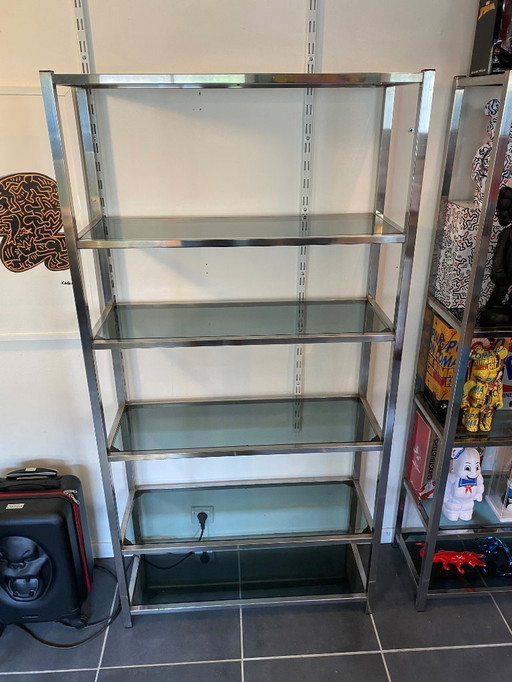 n2 bookcase glass and chrome modular wall shelf vintage 1970