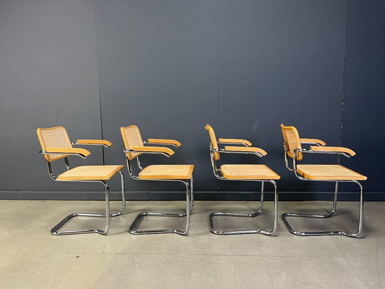 Image 1 of Set van 4 stapelbare vintage fauteuils in Marcel Breuer-stijl, gemaakt in Italië, jaren 70.