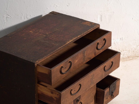 Antique Japanese tansu chest, Japan, circa 1910, Chest of drawers, Iron, Wood, Brown, Vintage (photo 23 of 40)