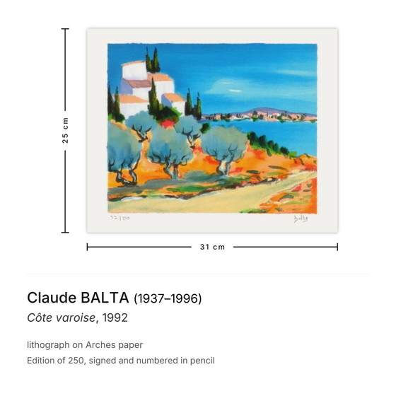 Image 1 of Claude Balta, Costa de Var, Litografía firmada, 1992