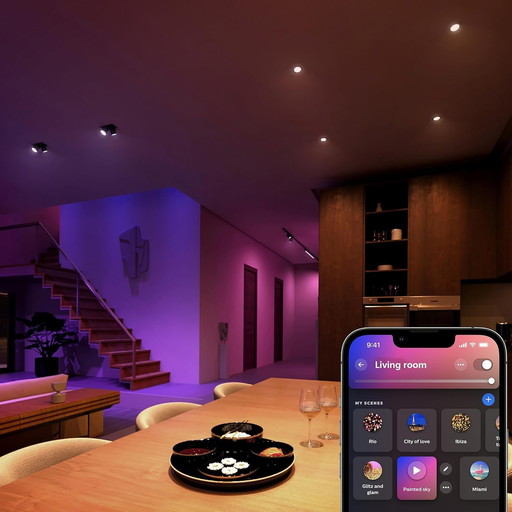 Philips Hue White and Color Ambiance, ampoule connectée MR16, compatible Bluetooth, lot de 2, fonctionne avec Alexa, Google Assi