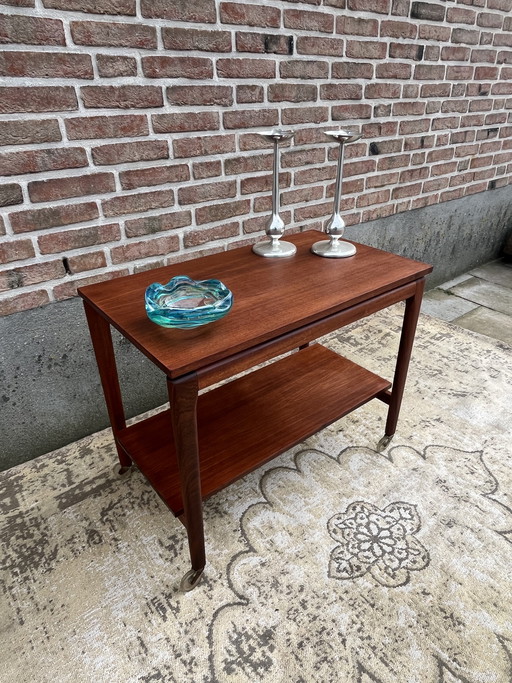 Tavolino laterale vintage danese in teak, carrello di metà secolo, tavolino laterale