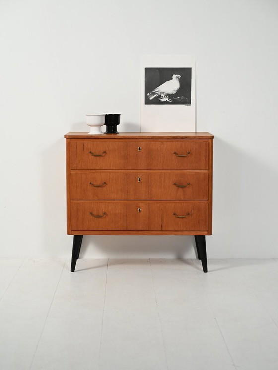 Image 1 of Scandinavian teak chest of drawers with black legs