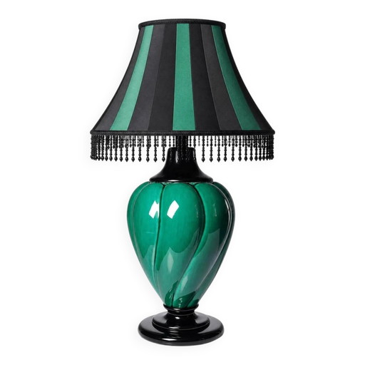Große Vintage Mathias Lampe aus grün-schwarzer Keramik, 1970er Jahre.