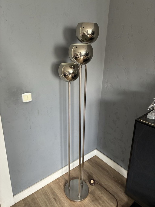Lámpara de pie Space Age Baum Leuchten con globos de metal plateado, años 70