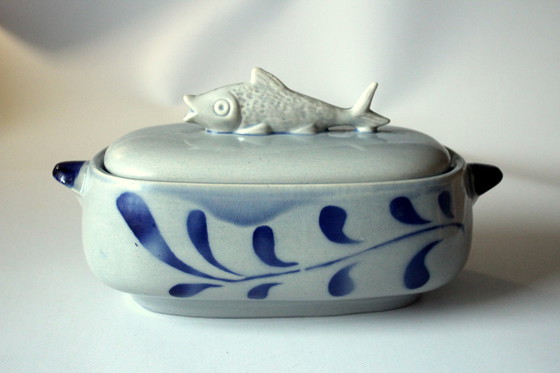 Image 1 of Schöner Alter Heringstopf Fischtopf aus Steingut - Vintage