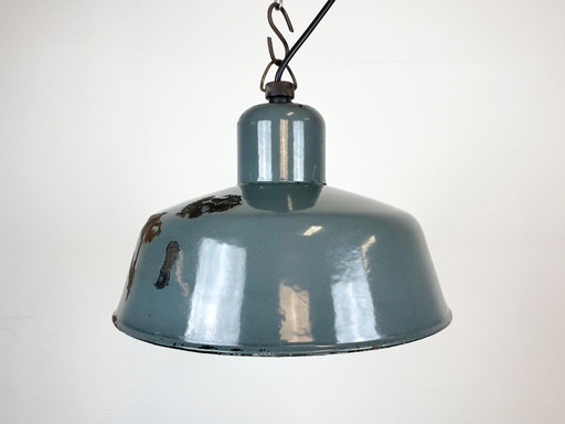 Industriële hanglamp van Siemens met grijze emaille afwerking, jaren 50.