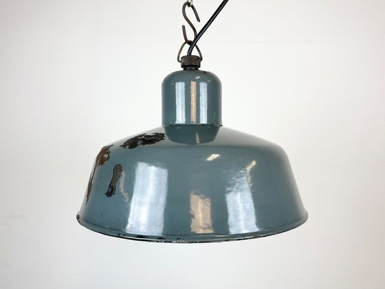 Image 1 of Industriële hanglamp van Siemens met grijze emaille afwerking, jaren 50.