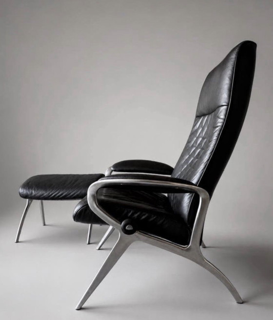 Image 1 of Stressless James loungestoel met voetenbank, zwart leer