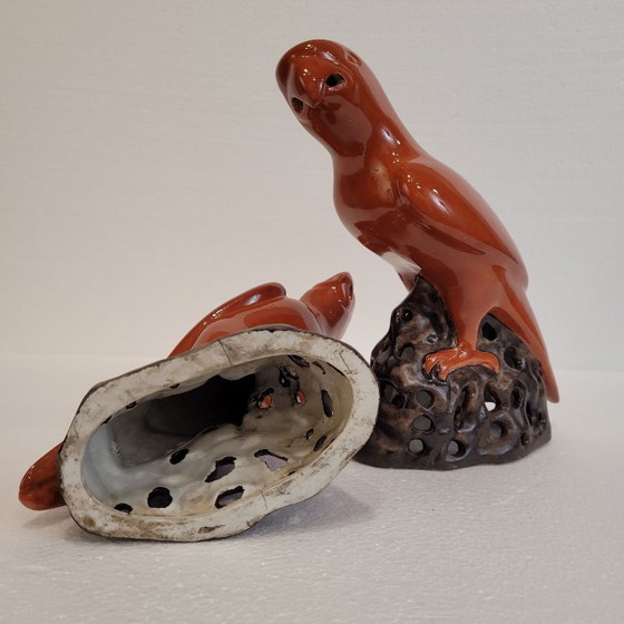 Image 1 of Pareja de loros naranjas, porcelana, 90’s - China