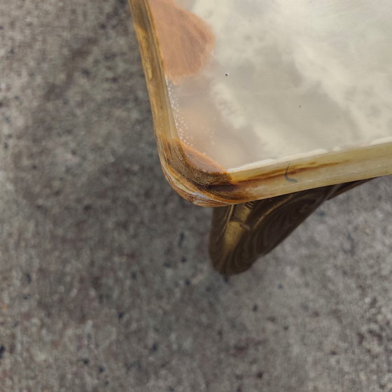 French Vintage Coffee Table with Onyx Top and Ornate Metal Legs, Stone, Green (photo 14 of 14)