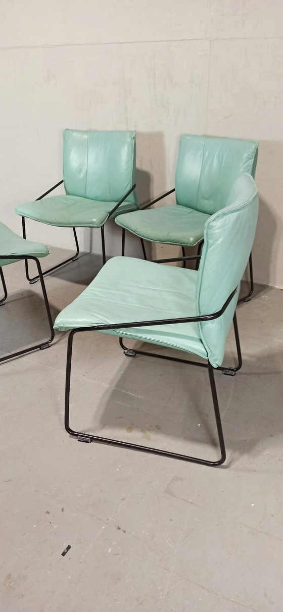 Image 1 of 4 x vintage Italiaanse leren eetkamerstoelen