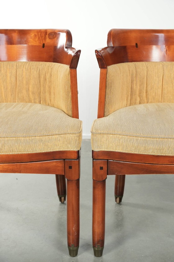 Image 1 of 2 x Schuitema design bijzet/ bureau/ eetkamerstoel uit de Shaker serie met een houten frame, luxe gele stoffen bekleding