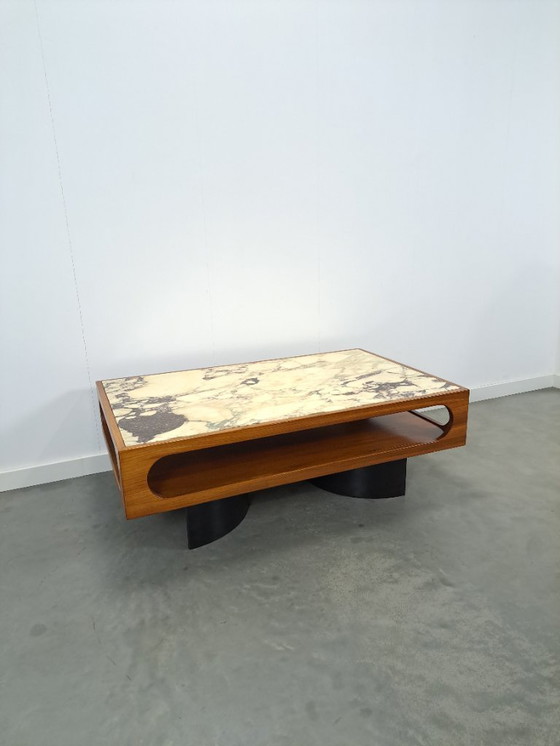 Image 1 of Mesa de centro de teca con gran tapa de mármol