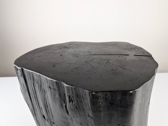 Image 1 of Black Ebonized Wabi-Sabi Wood Stool with Butterfly Joints