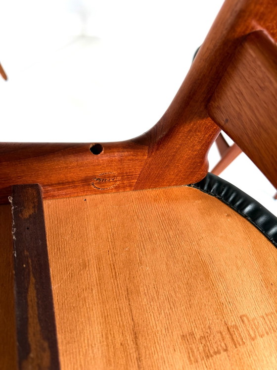 4x Sedie da pranzo vintage modello ‘310’, Erik Buch ‘60, Legno, Pelle, Marrone (foto 10 di 14)