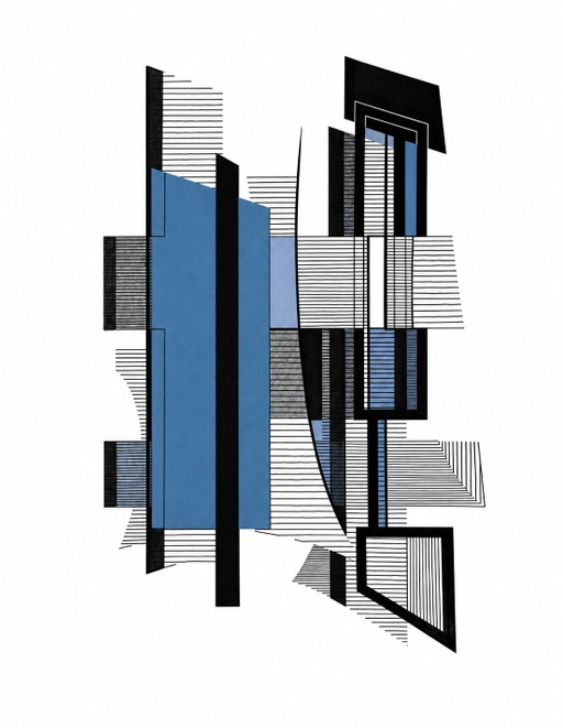 Eugène Eechaut (1928–2019) — Composizione Astratta Geometrica con Collage, 1982