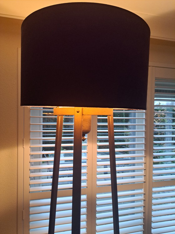 Image 1 of Standing dimmable floor lamp with velvet black and gold shade