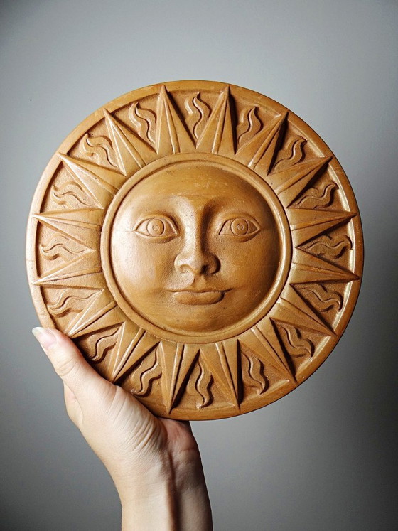 Piatto da Parete Sole Antropomorfo in Terracotta Patinata, Italia Vintage 1996 – Decorazioni murali, Ceramic (photo 3 of 12)