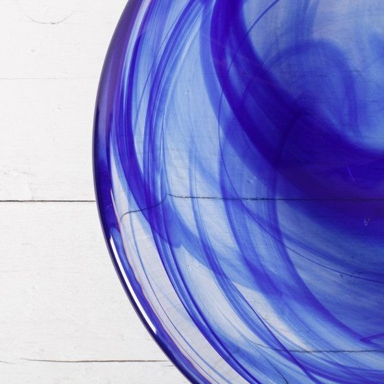 Image 1 of Mid-Century Large Blue Swirl Glass Bowl Atoll by Anna Ehrner for Kosta Boda / Sweden / 1990s