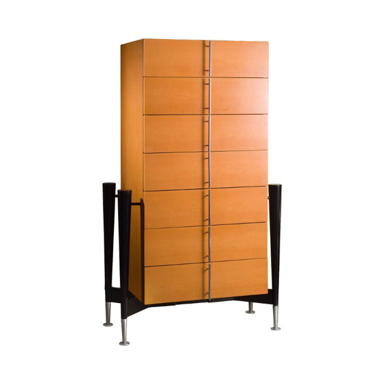 Cassettiera Semainier « Victoire » di Michel Boyer per Rouve, c.1988, Cassettiere, Legno, Metallo, Marrone (foto 2 di 8)