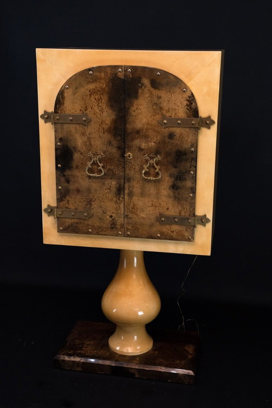 Image 1 of Aldo Tura Mid-Century Modern Goatskin Parchment Bar Cabinet, Italy, 1960s