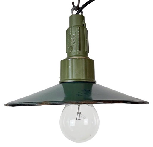 Industrielle Petrol-Emaille Militär Pendelleuchte mit Gussaluminium-Oberteil, 1960er Jahre