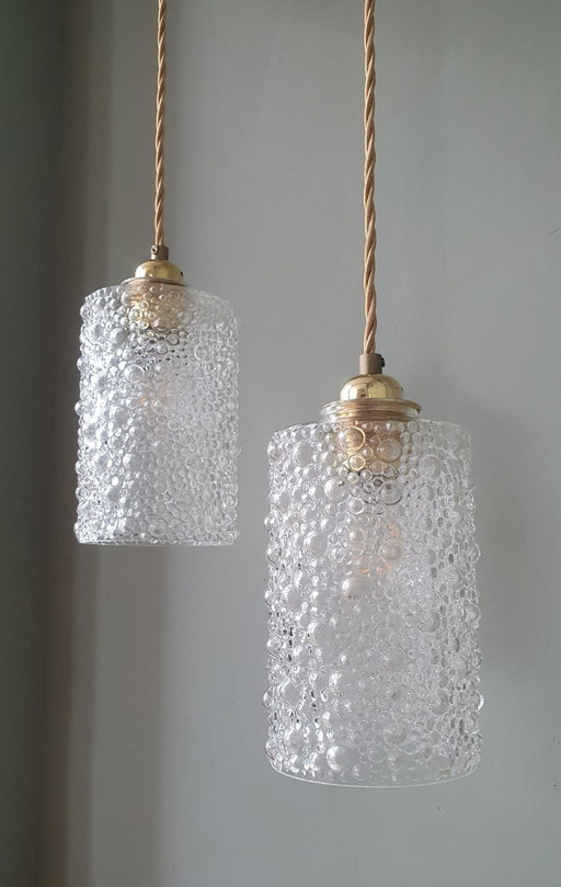 Set aus 2 Vintage Glas Pendelleuchten - Bubble Glass Textur