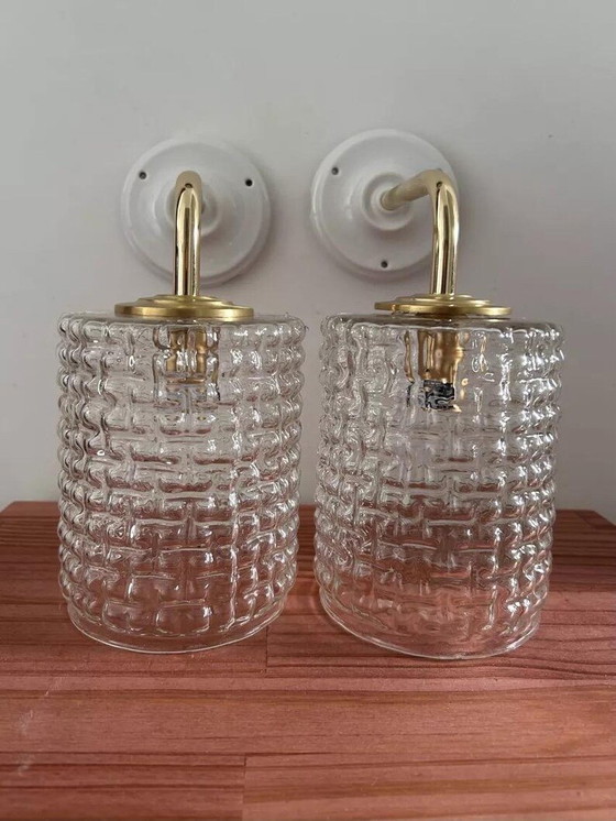 Image 1 of Vintage Chiseled Glass Wall Sconces