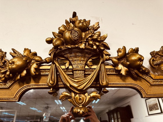 Large Antique Golden Baroque Mirror with Crest – Glass (photo 8 of 14)