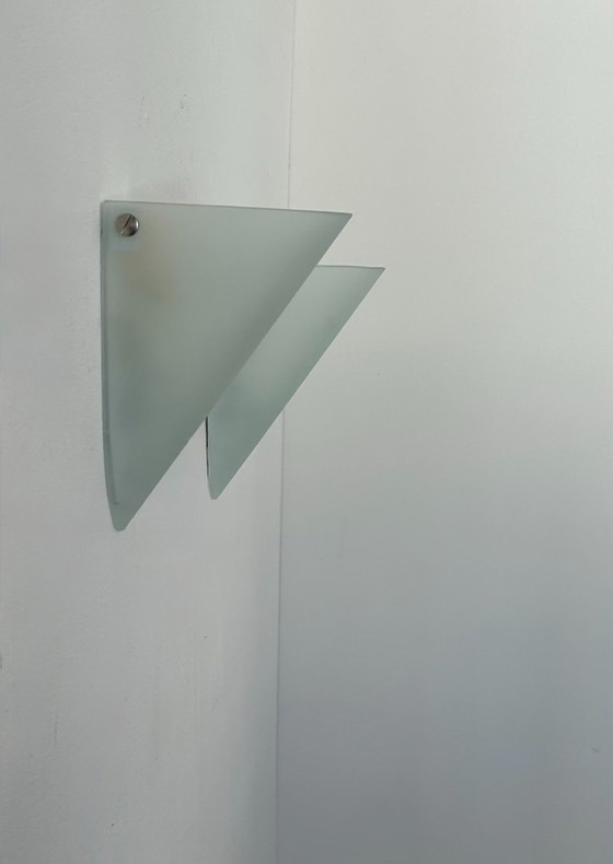 Image 1 of Pair of vintage sconces, sandblasted glass, France 1970