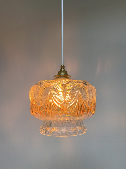 Splendida lampada a sospensione vintage anni '60 in vetro testurizzato
