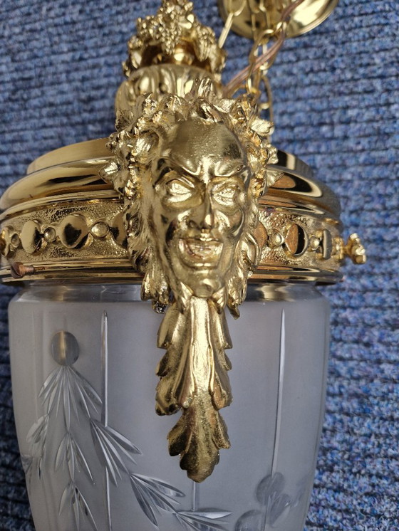 Image 1 of Ceiling lamp - Gilded bronze and glass ceiling lamp Louis XVI.