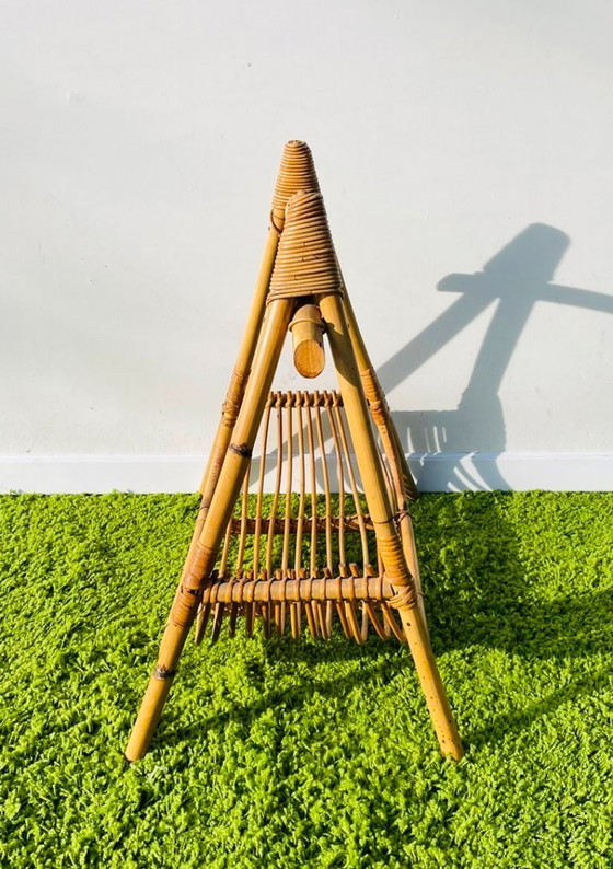 Image 1 of Rattan magazine rack ~ Vintage 50s ~ Newspaper rack
