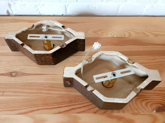 Image 1 of 1 van 2 PAN Leuchten mcm vintage keramieken wandlamp in bruin/grijstinten, west germany fat lava stijl, keramische wandlamp, spa