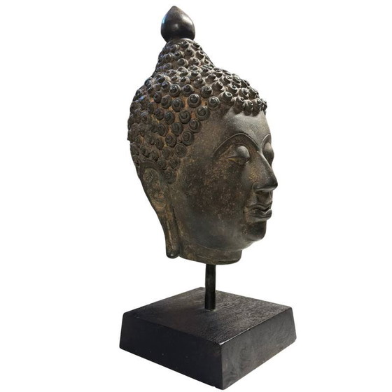 Cabeza de Buda tailandesa de bronce pesado – 39 cm – 4.3 kg Bronce de alta densidad – Estilo Sukhothai (photo 2 of 8)