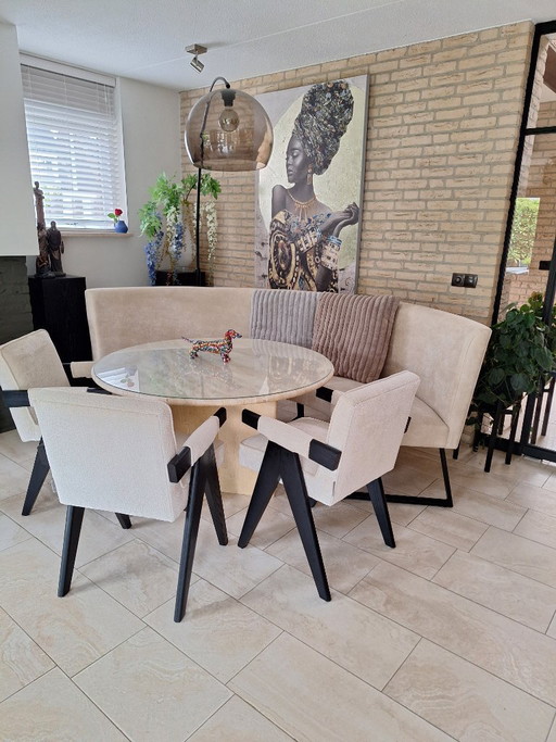 Magnifique Table de salle à manger Vintage en Travertin Massif - ronde 120 cm – eettafels