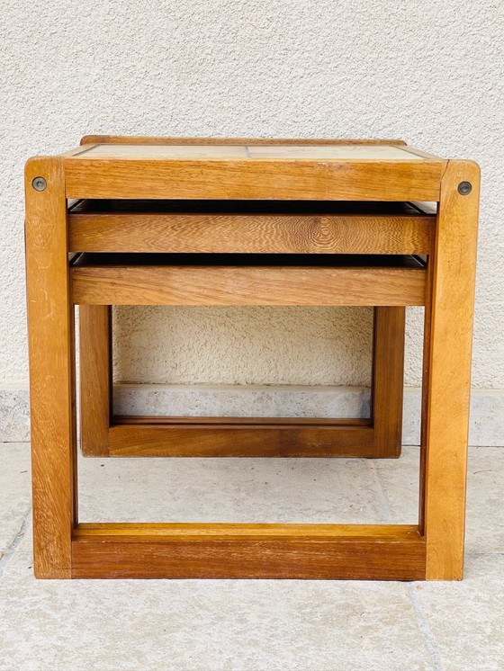 Image 1 of Set of 3 vintage nesting coffee tables in teak and earthenware, 1960
