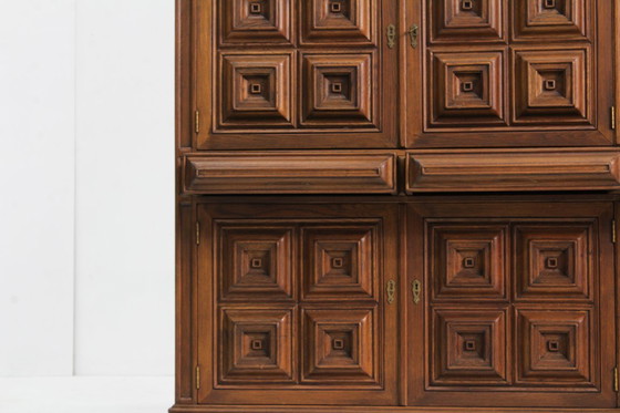 Image 1 of Vintage Spanish Brutalist high cabinet in carved solid wood