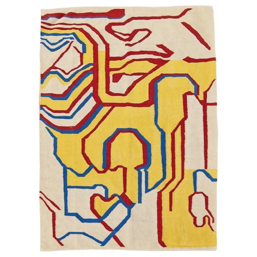 Tapiz de lana inspirado en Willem De Kooning | Arte textil moderno de mediados de siglo (82 × 60 pulgadas)